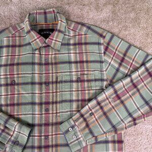 Orvis Flannel Shirt Mens Size Medium Red Green Plaid Heavy Weight Button Up F181
